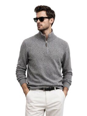 Christian Lacroix Gray 100% Cashmere Mens Half-Zip Sweater Size L Luxury Classic